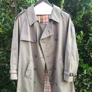 80s vintage long trench coat with “Burberry-like”